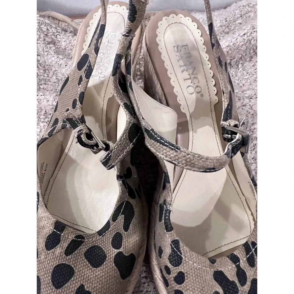 Franco‎ Sarto Leopard Print Espadrille Wedge Sandals Slingback Size 8.5M
